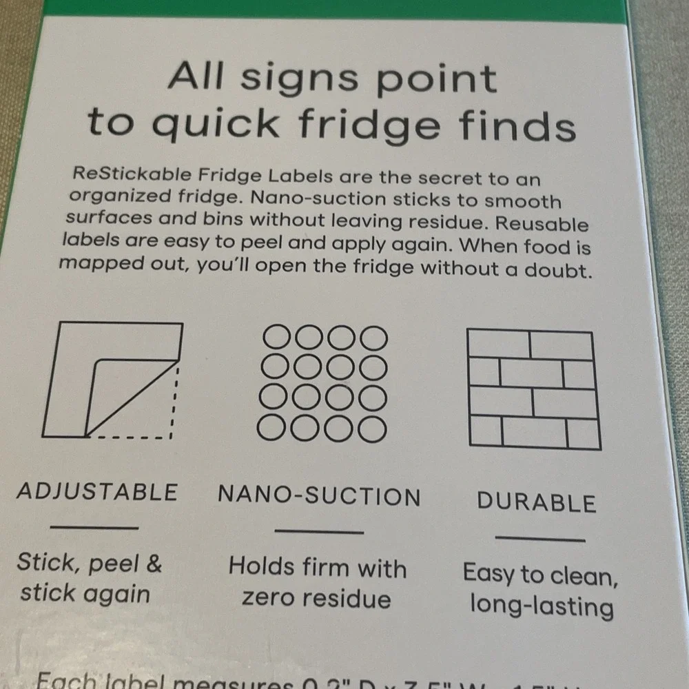 Restickable 3D Fridge Labels, 10-Piece Set with Reusable Nano-Suction, White NEW